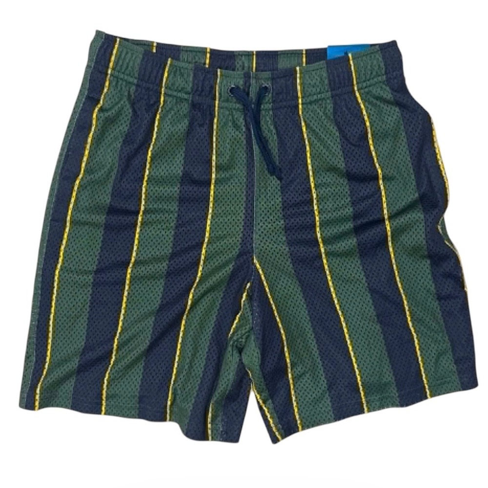 DSG Boys XL 18 Throwback Stripe Mesh Athletic Shorts Green Navy Yellow NEW‎
